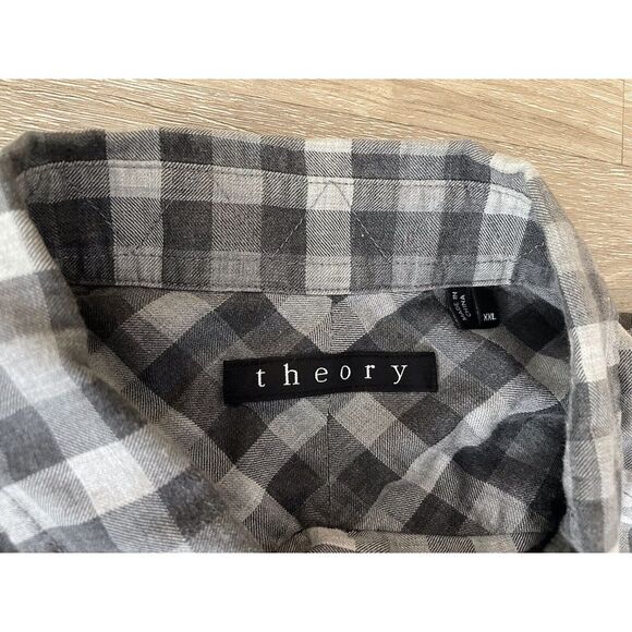 Men's Theory Sz 2XL Gray Black‎ Long Sleeve Plaid Button Up Shirt - Picture 3 of 7